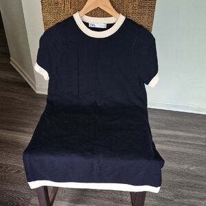 Zara Dark Blue Dress with Cream Accents